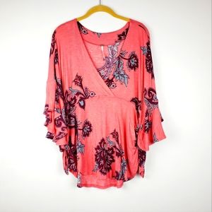 Free People Top V-Neck Floral Tunic Blouse
